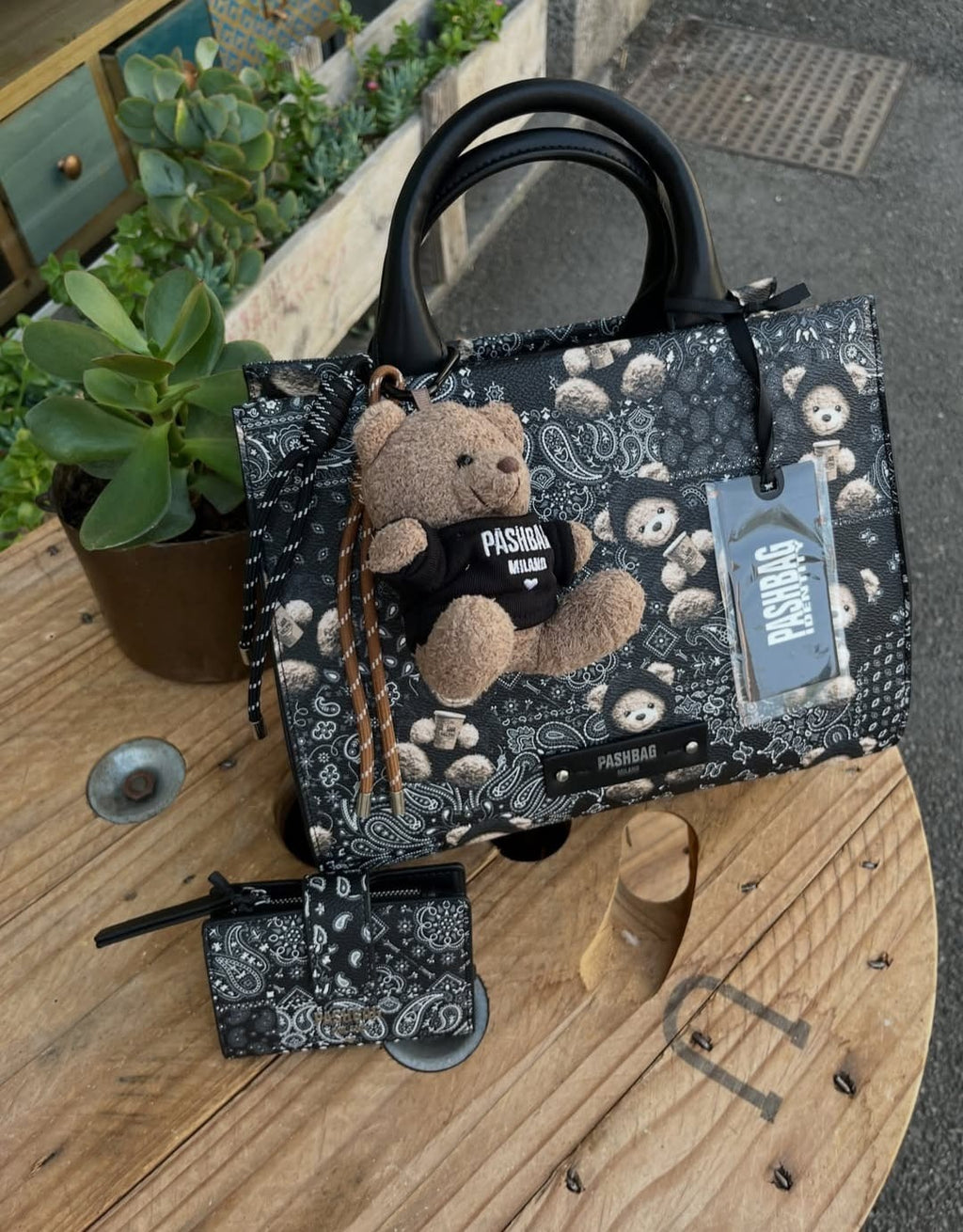 Bauletto Pashbag bianco nero orsetti