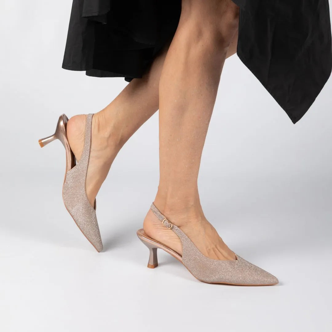 Decollete slingback scollo V lux rosaoro